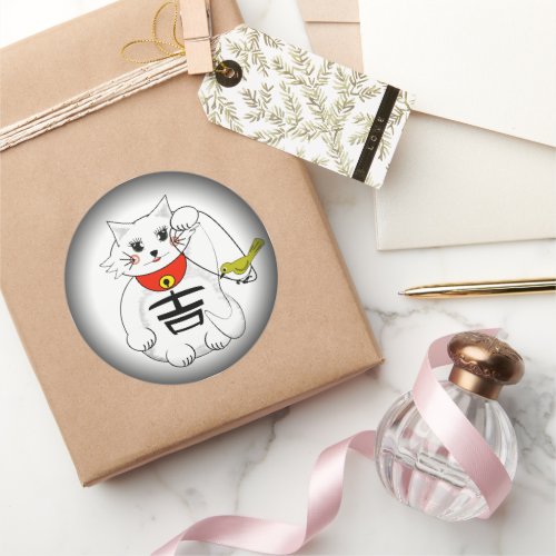 Maneki_Neko or Beckoning Cat  Lucky Kitty Classic Round Sticker