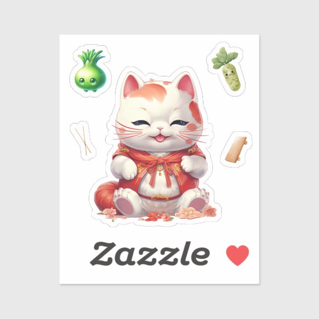 Maneki Neko Orange, Fortune Cat Stickers (Sheet)