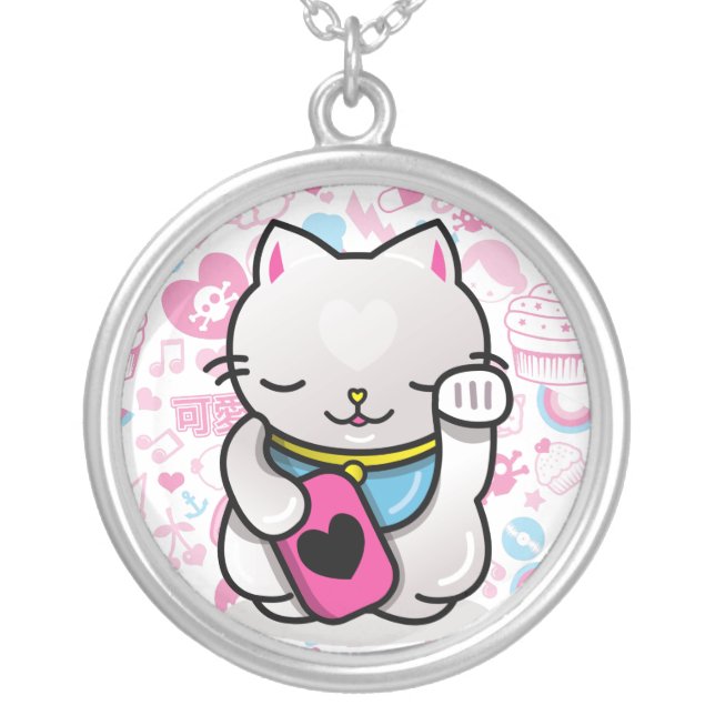 maneki neko silver plated necklace (Front)
