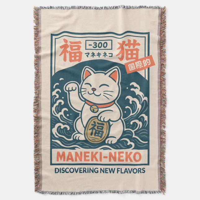 Maneki-Neko Throw Blanket (Front Vertical)