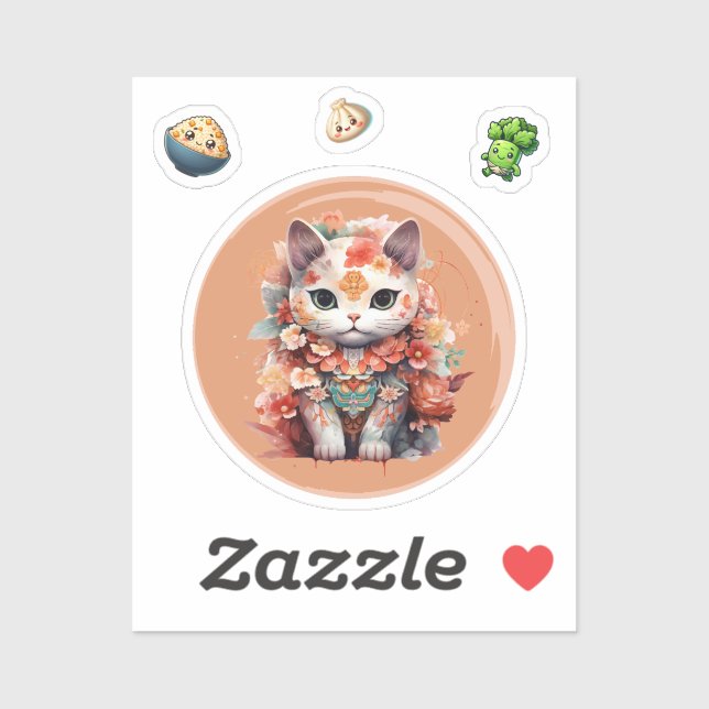 Maneki Neko With Flowers Sticker (Sheet)