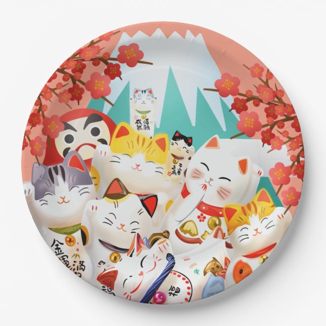 Manekineko Hanami Party Paper Plates (Front)