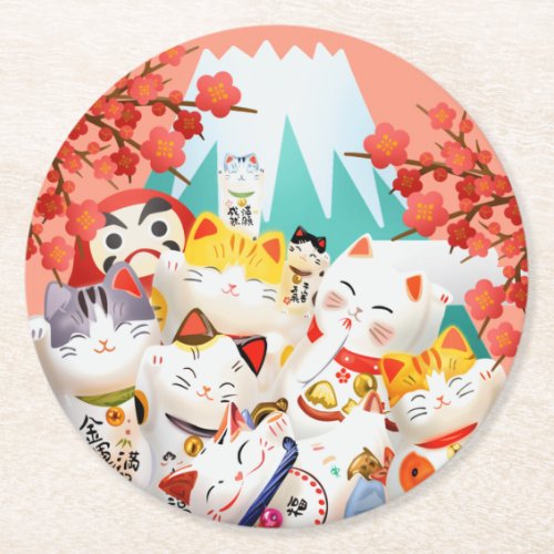 Manekineko Hanami Party Round Paper Coaster