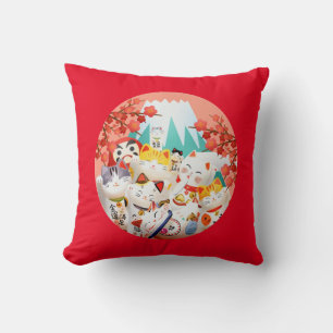 Manekineko Hanami Party Throw Pillow