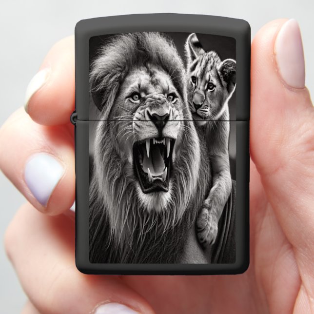  Mane's Warmth, Cub's Joyful Nip Zippo Lighter (In Hand)