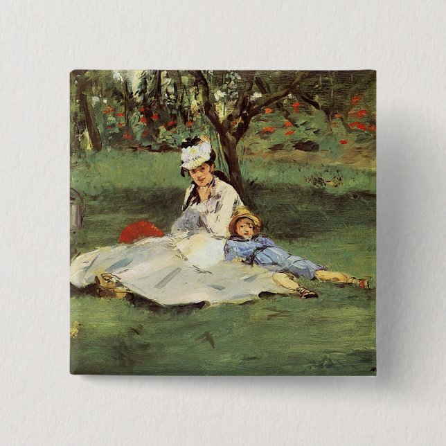 Manet Impressionist French Family Garden Painting Button (Front)