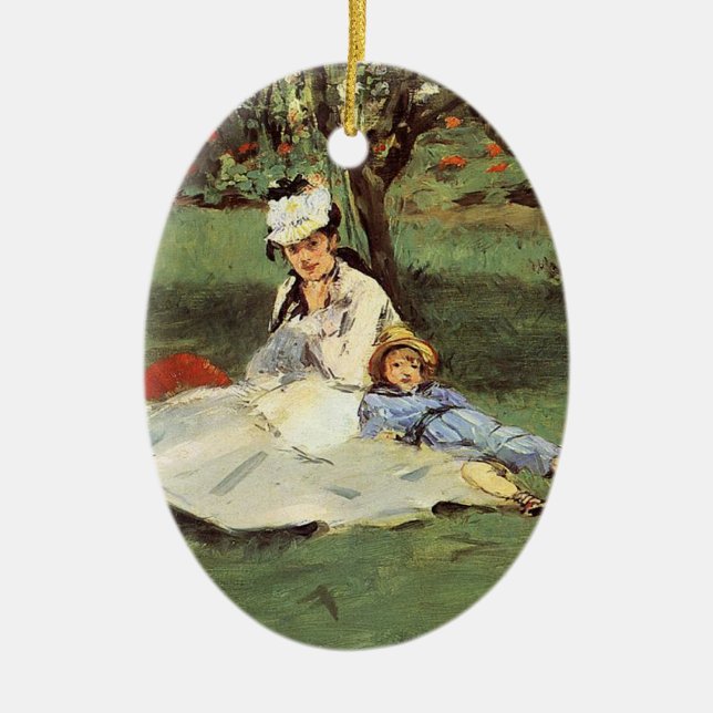 Manet Impressionist French Family Garden Painting Ceramic Ornament (Front)