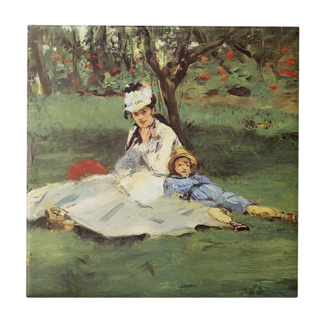 Manet Impressionist French Family Garden Painting Ceramic Tile (Front)