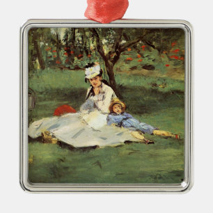 Manet Impressionist French Family Garden Painting Metal Ornament