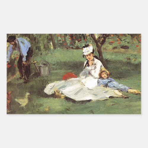 Manet Impressionist French Family Garden Painting Rectangular Sticker