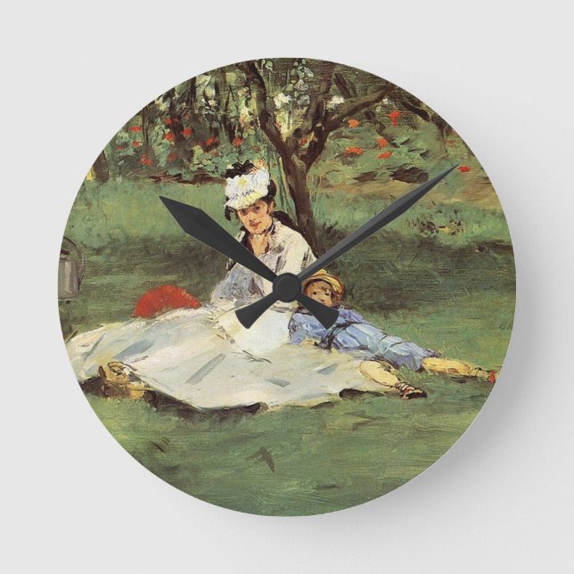 Manet Impressionist French Family Garden Painting Round Clock (Front)