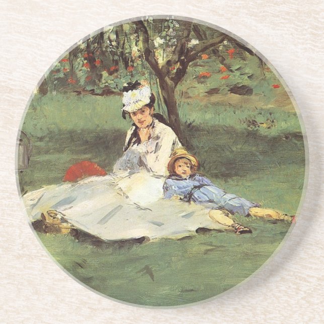Manet Impressionist French Family Garden Painting Sandstone Coaster (Front)