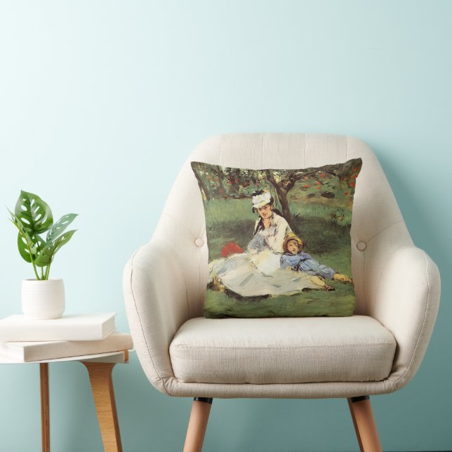 Manet Impressionist French Family Garden Painting Throw Pillow (Chair)
