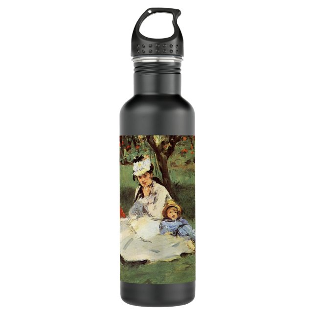 Manet Impressionist French Family Garden Painting Water Bottle (Front)