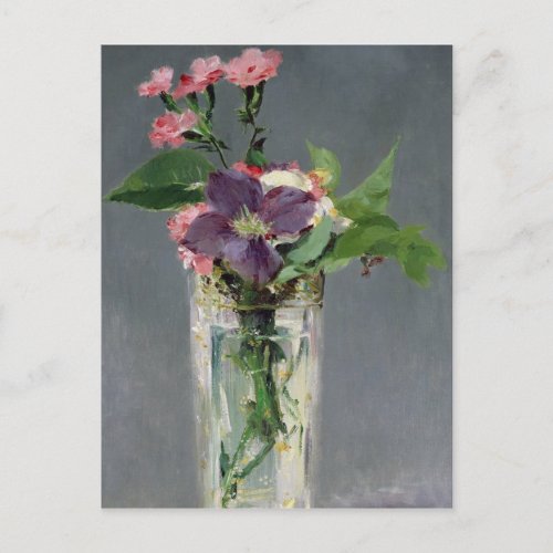 Manet  Pinks and Clematis in a Crystal Vase 1882 Postcard