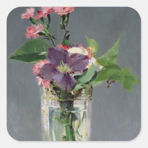 Manet  Pinks and Clematis in a Crystal Vase 1882 Square Sticker