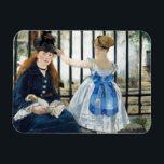 Manet The Railway Magnet<br><div class="desc">Manet The Railway magnet. Oil painting on canvas from 1873. One of Edouard Manet’s most celebrated paintings, The Railway or The Gare Saint-Lazare (Le Chemin de Fer) depicts model Victorine Meurent sitting before an iron fence with an open book and sleeping puppy in her lap. Beside her stands a little...</div>
