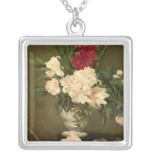 Manet Vase of Peonies on a Small Pedestal, 1864 Silver Plated Necklace