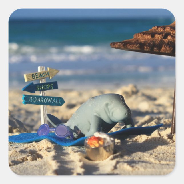 Manfred the Manatee at the Beach Square Sticker (Front)