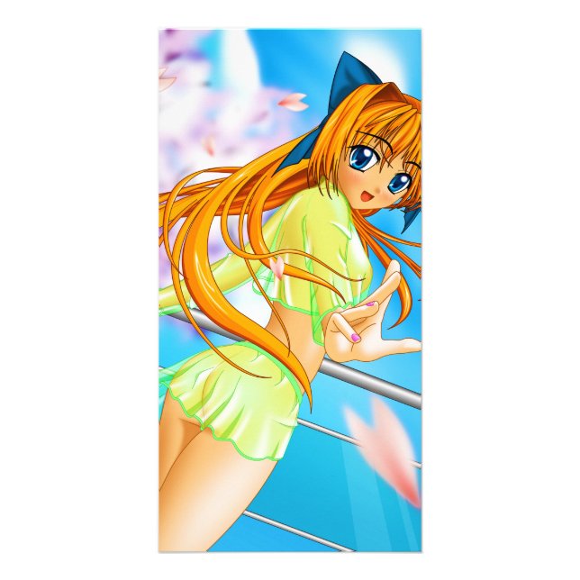 Manga Anime Cute Girl in See Through Green Skirt Card (Front)