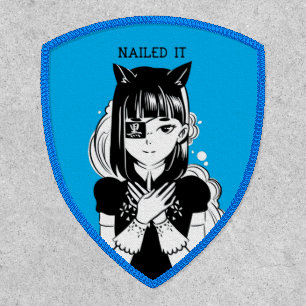 Manga Anime Girl Nailed It Black White Blue Patch