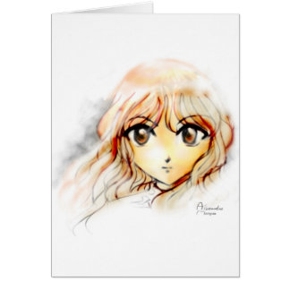 Manga Anime Girl sketch big eyes kawaii cute Cards