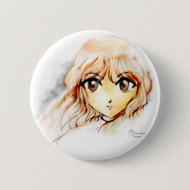 Manga Anime Girl sketch big eyes kawaii cute Pinback Button (Front)