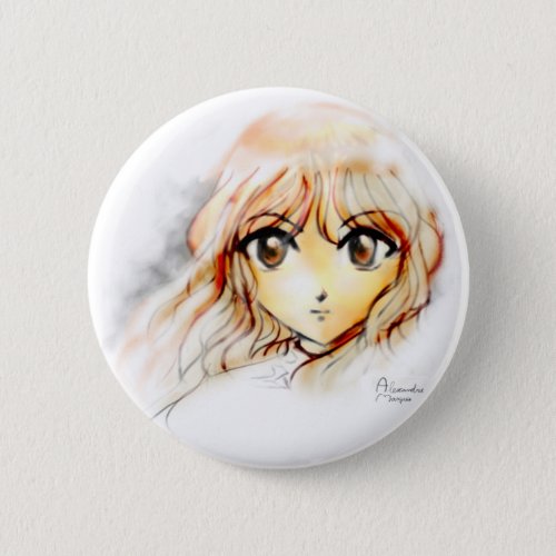 Manga Anime Girl sketch big eyes kawaii cute Pinback Button