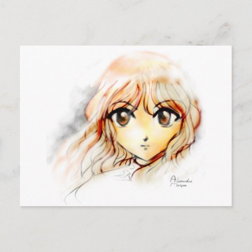 Manga Anime Girl sketch big eyes kawaii cute Postcard