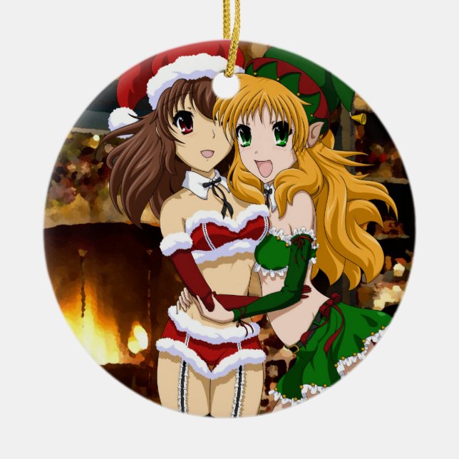 Manga Christmas Ceramic Ornament (Front)