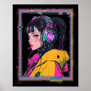 Manga Cyberpunk Gamer Girl  Poster