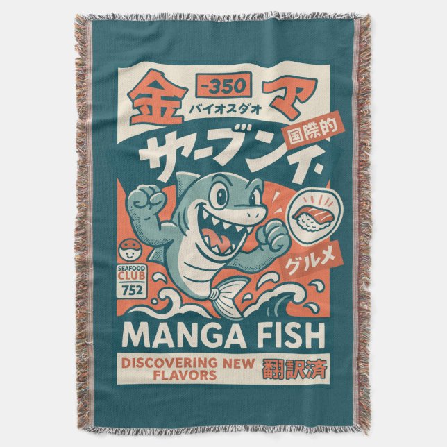Manga Fish Throw Blanket (Front Vertical)