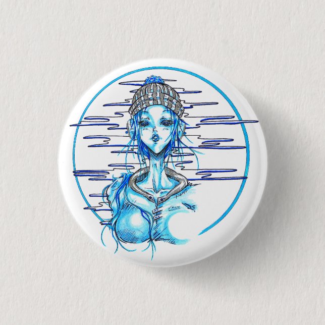 Manga girl snow blue pinback button (Front)