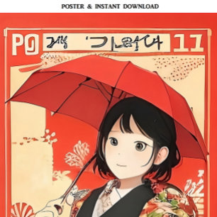 Manga Girl with a Red Umbrella   Japanese Pop Art Poster
