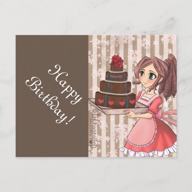 Manga girl with chocolate cake - cards (Front)