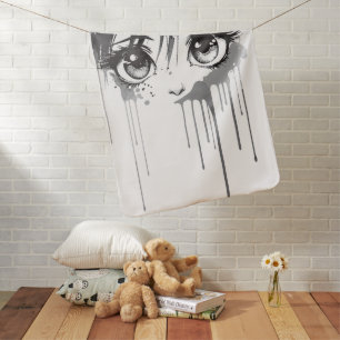 Manga Girl with Paint-Drenched Gaze Baby Blanket