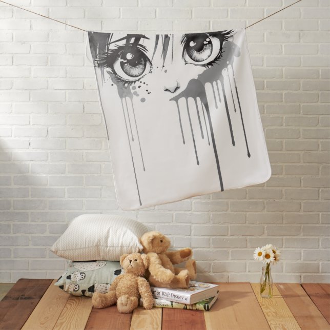 Manga Girl with Paint-Drenched Gaze Baby Blanket (In Situ)