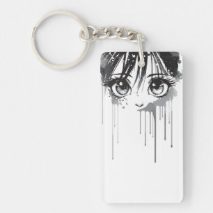 Manga Girl with Paint-Drenched Gaze Keychain