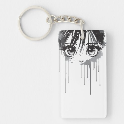 Manga Girl with Paint_Drenched Gaze Keychain