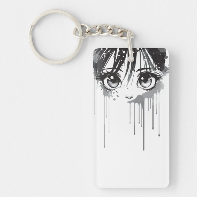 Manga Girl with Paint-Drenched Gaze Keychain (Front)