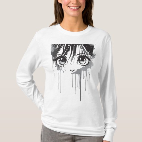 Manga Girl with Paint_Drenched Gaze T_Shirt