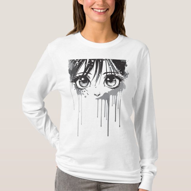 Manga Girl with Paint-Drenched Gaze T-Shirt (Front)