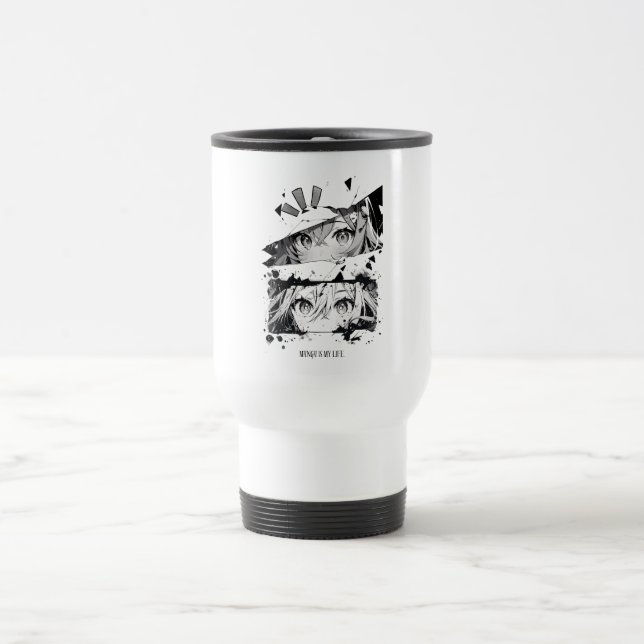 Manga Is My Life Anime Eyes Glitch Art Travel Mug (Center)