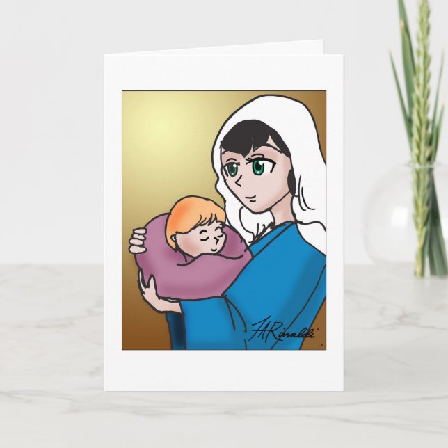 Manga Madonna Illustrated Christmas Card (Front)