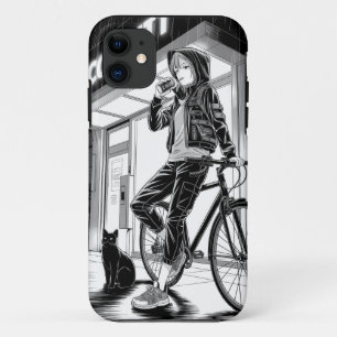 Manga Monochrome Illustration - Cyberpunk Girl iPhone 11 Case