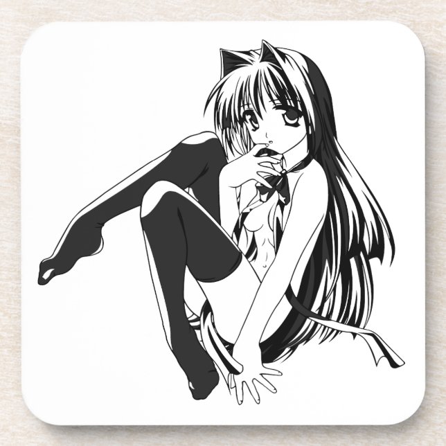 Manga, Neko Catgirl Furry Anime Loli Slave Beverage Coaster (Front)