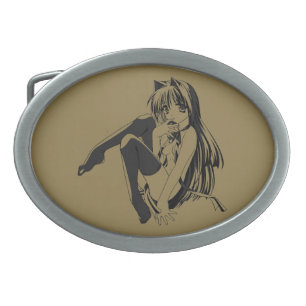 Manga, Neko Catgirl Furry Kawaii Loli  Belt Buckle