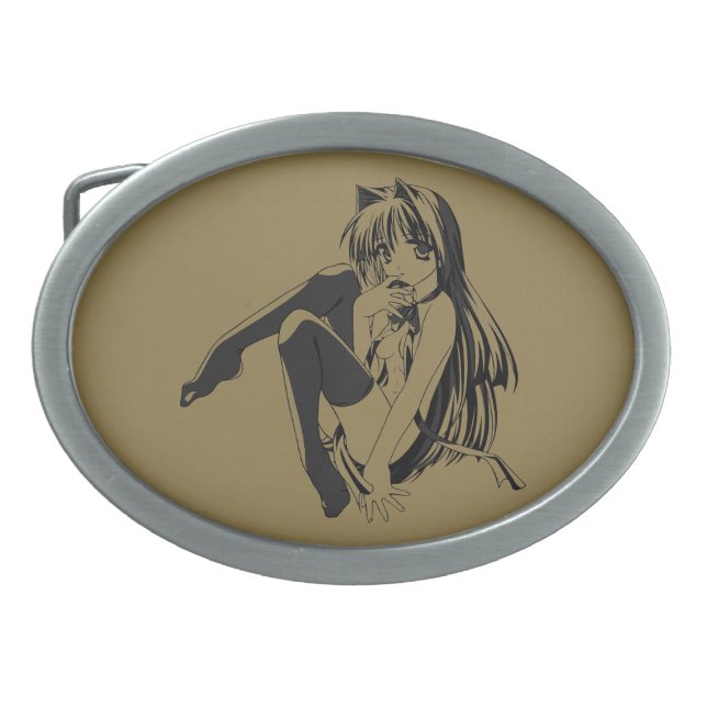Manga, Neko Catgirl Furry Kawaii Loli  Belt Buckle (Front)