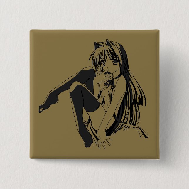 Manga, Neko Catgirl Furry Kawaii Loli  Button (Front)