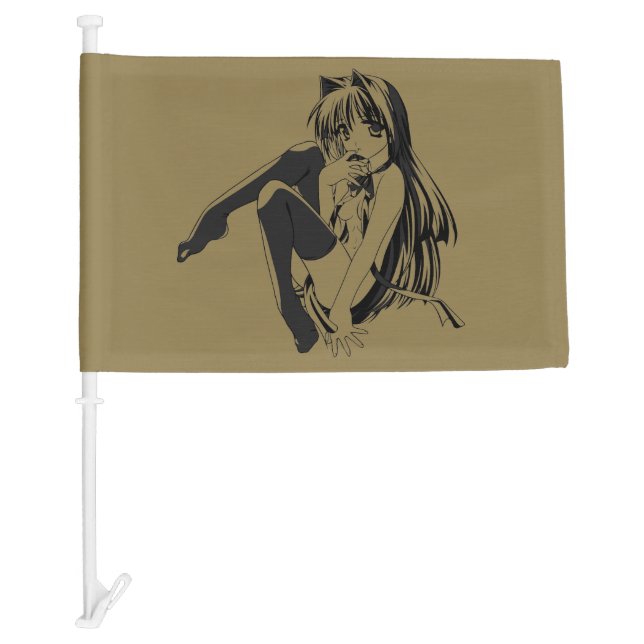 Manga, Neko Catgirl Furry Kawaii Loli  Car Flag (Front)